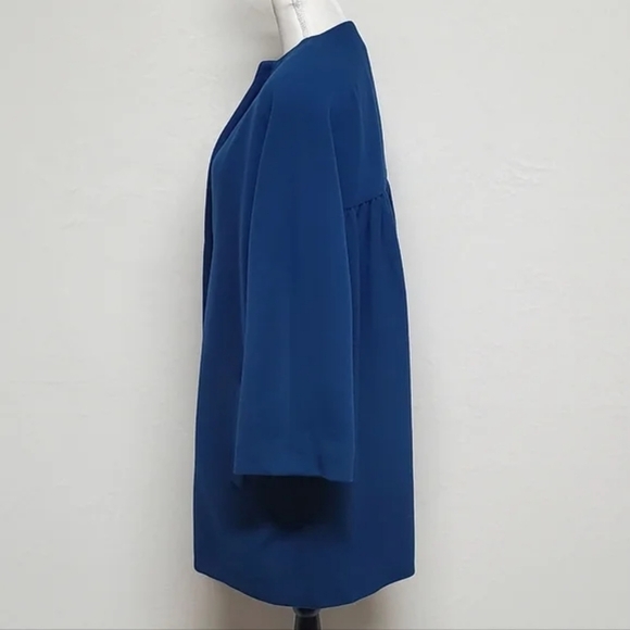 Rare Vintage 1970s Anne Klein Blue Wool Cashmere Pleated Topcoat Swing Coat - Picture 7 of 16
